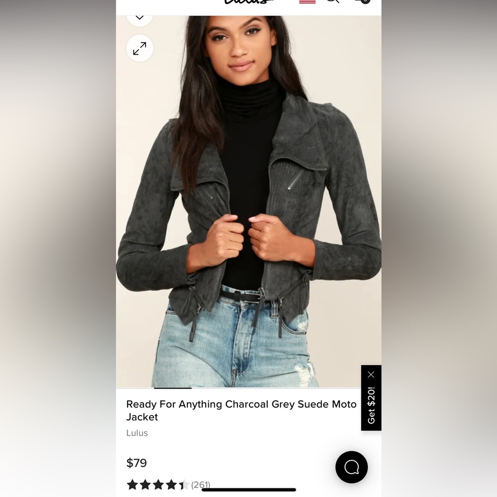 Lulus ready for anything charcoal grey moto jacket size XS